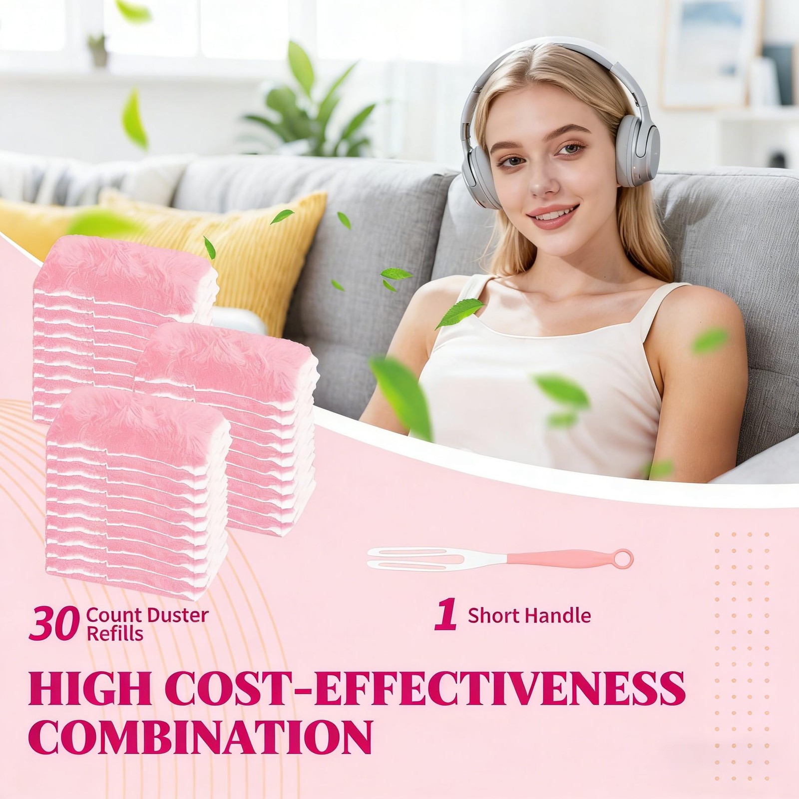 Pink Duster Refill for Swiffer Duster, 30 Count 30 & 1 Handle (Pink)