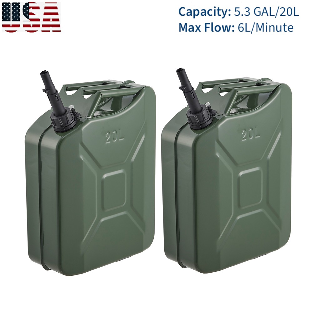 2Pcs 5.3 Gallon Jerry Can Gas Steel Tank Green Military NATO Style W/ Spout US