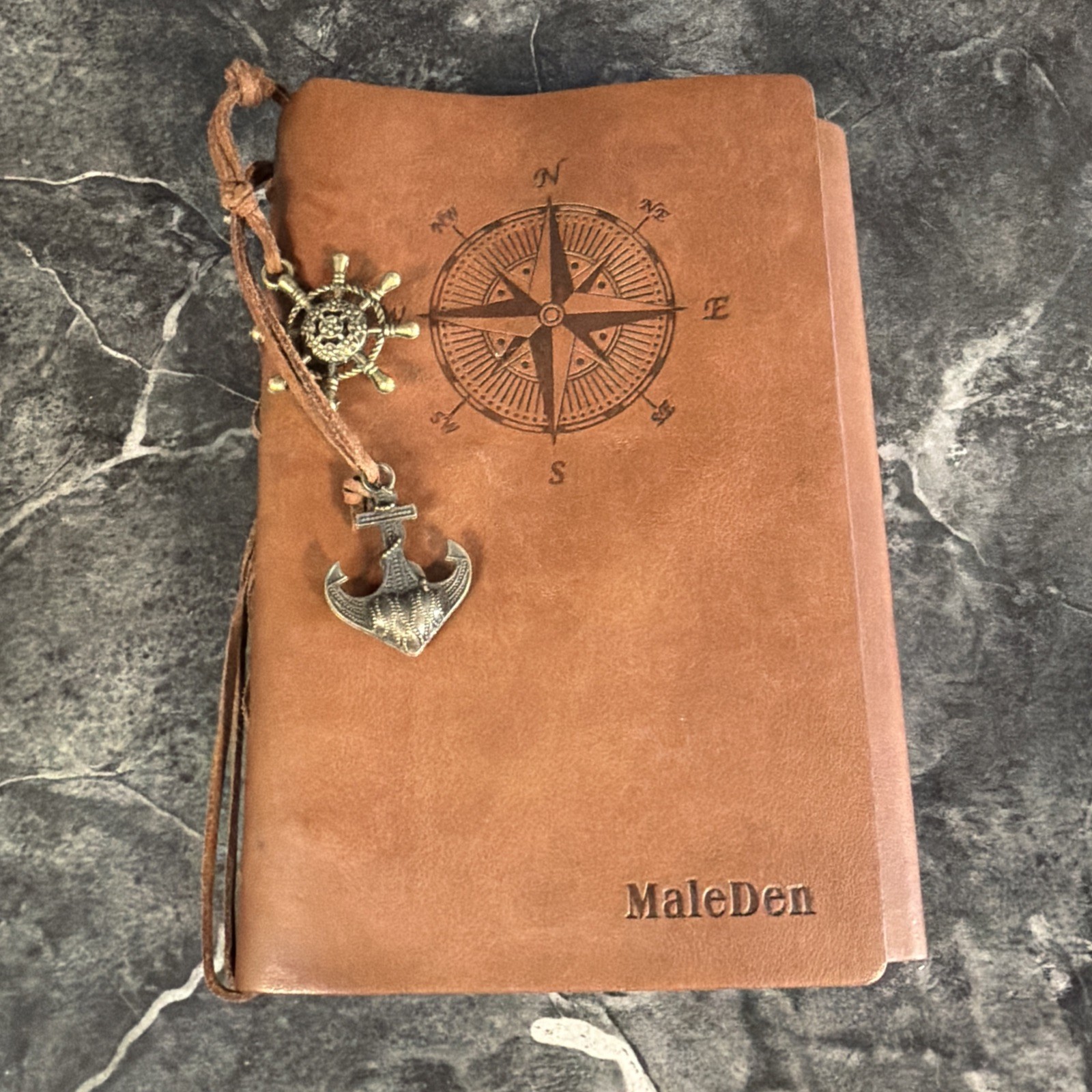 Maleden Nautical PU Leather Journal Refillable 6 ring Compact Binder Craft Paper