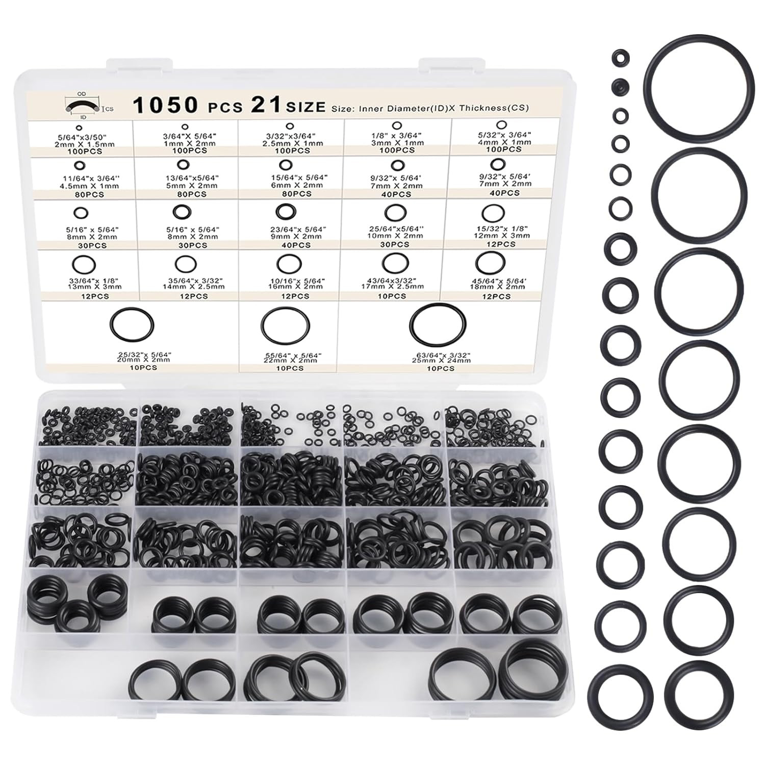 21 Size Rubber O Ring Set,1050 Pcs Black Small O Rings Assortment Kits,Assort…