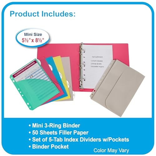 C-Line Mini Binder Starter Kit: Binder Index Dividers Filler Paper Color Varies