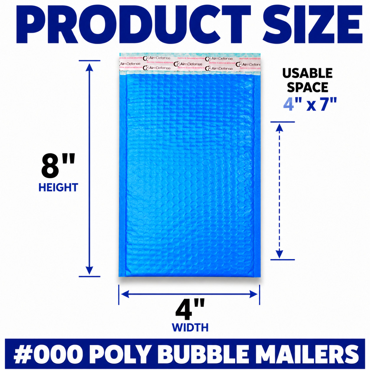 1000 Pack #000 Blue Bubble Mailers 4×8 Poly Padded Shipping Envelopes Self Seal