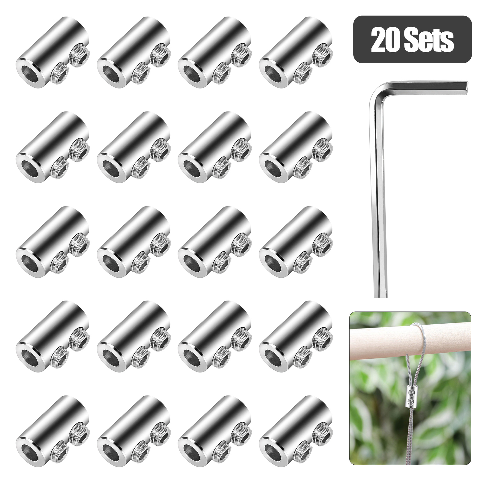 20pcs Double Wire Rope Clips Set Cable Clamps for 1-2.5mm Cable, Silver