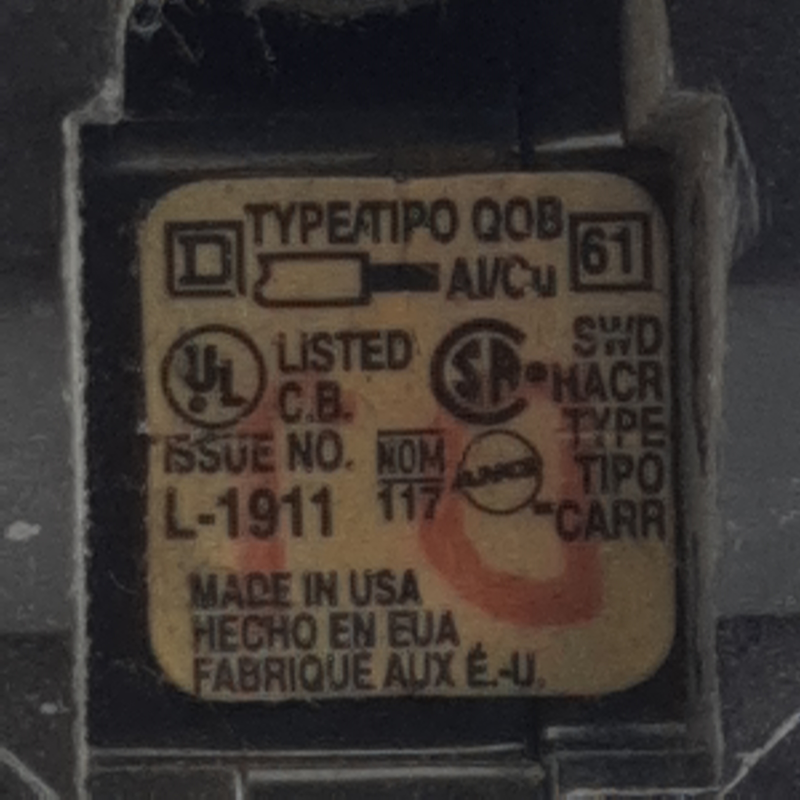 Lot of 4 Square-D QOB120 Circuit Breaker, 1-Pole, 20A 120/240VAC 48VDC, Bolt-On