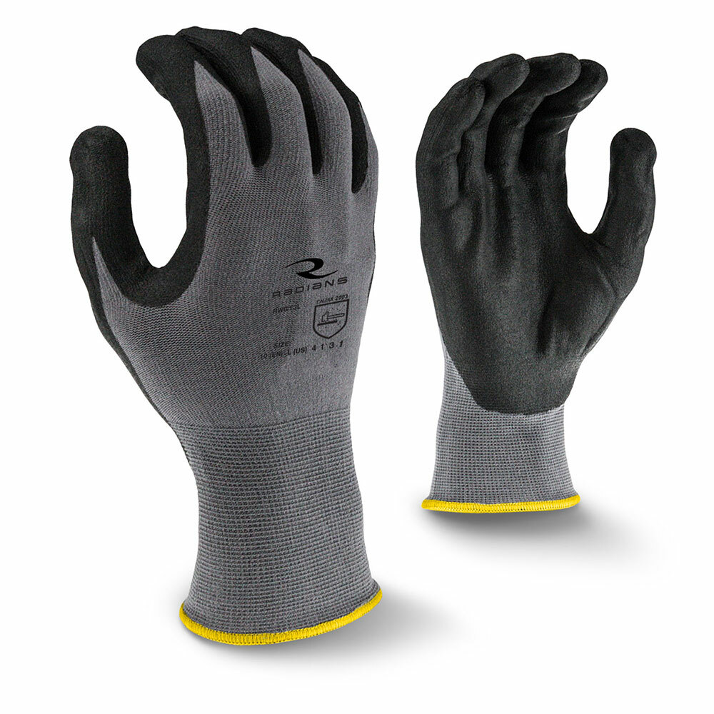 Radians RWG13-L Nylon/Spandex Shell Foam Dipped Nitrile Gripper Gloves, Large