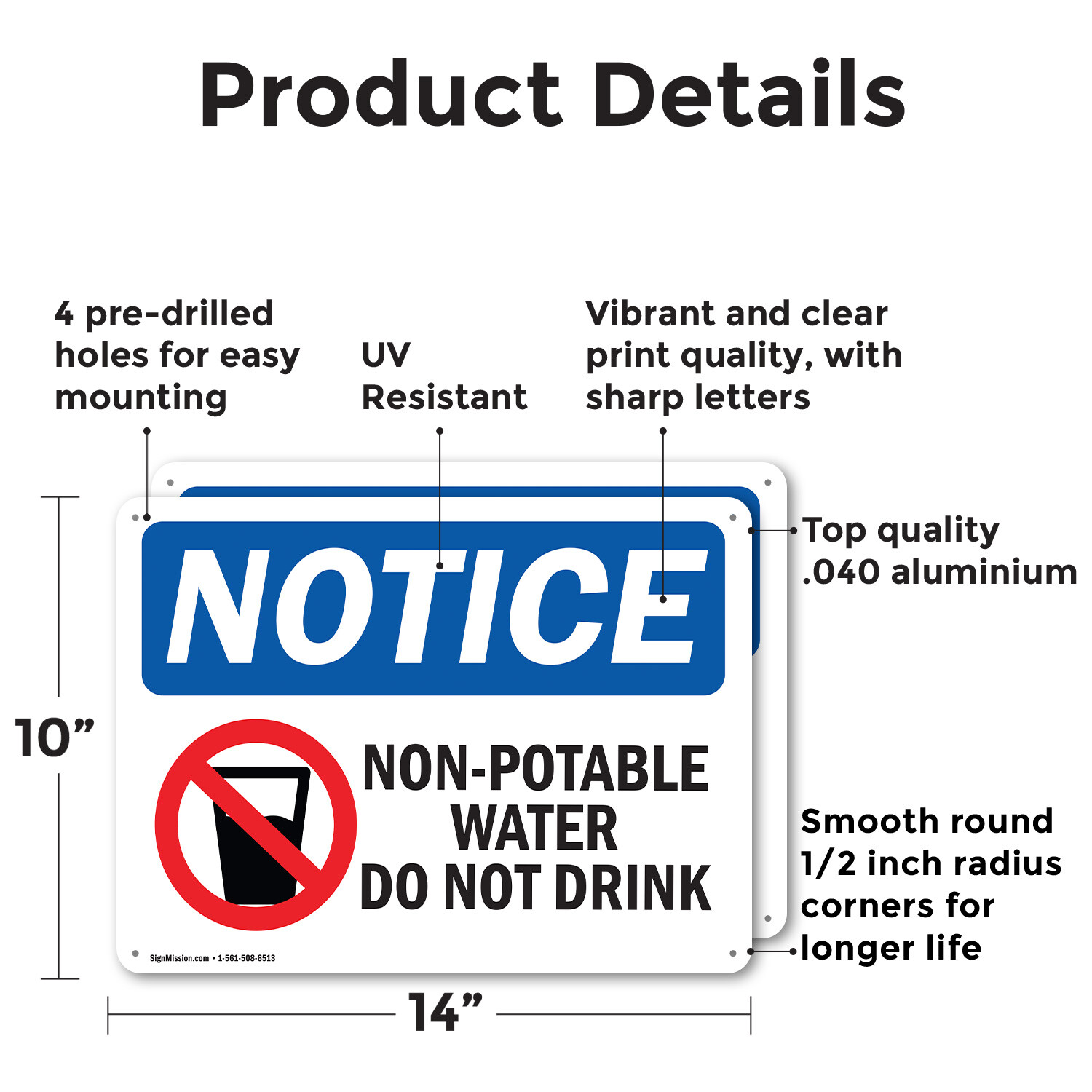 (2 Pack) Non-Potable Water Do Not Drink OSHA Notice Sign Decal Metal Plastic