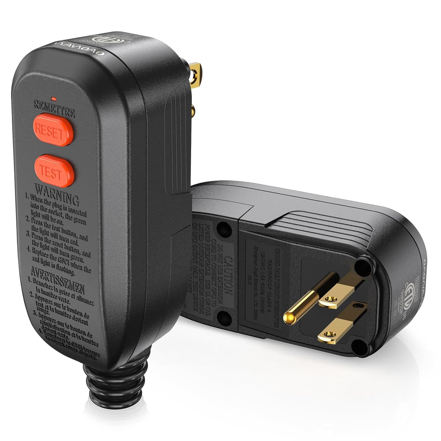 GFCI Replacement Plug Assembly Auto Reset 15 Amp 3 Prongs, 5 Years Warranty, Gro