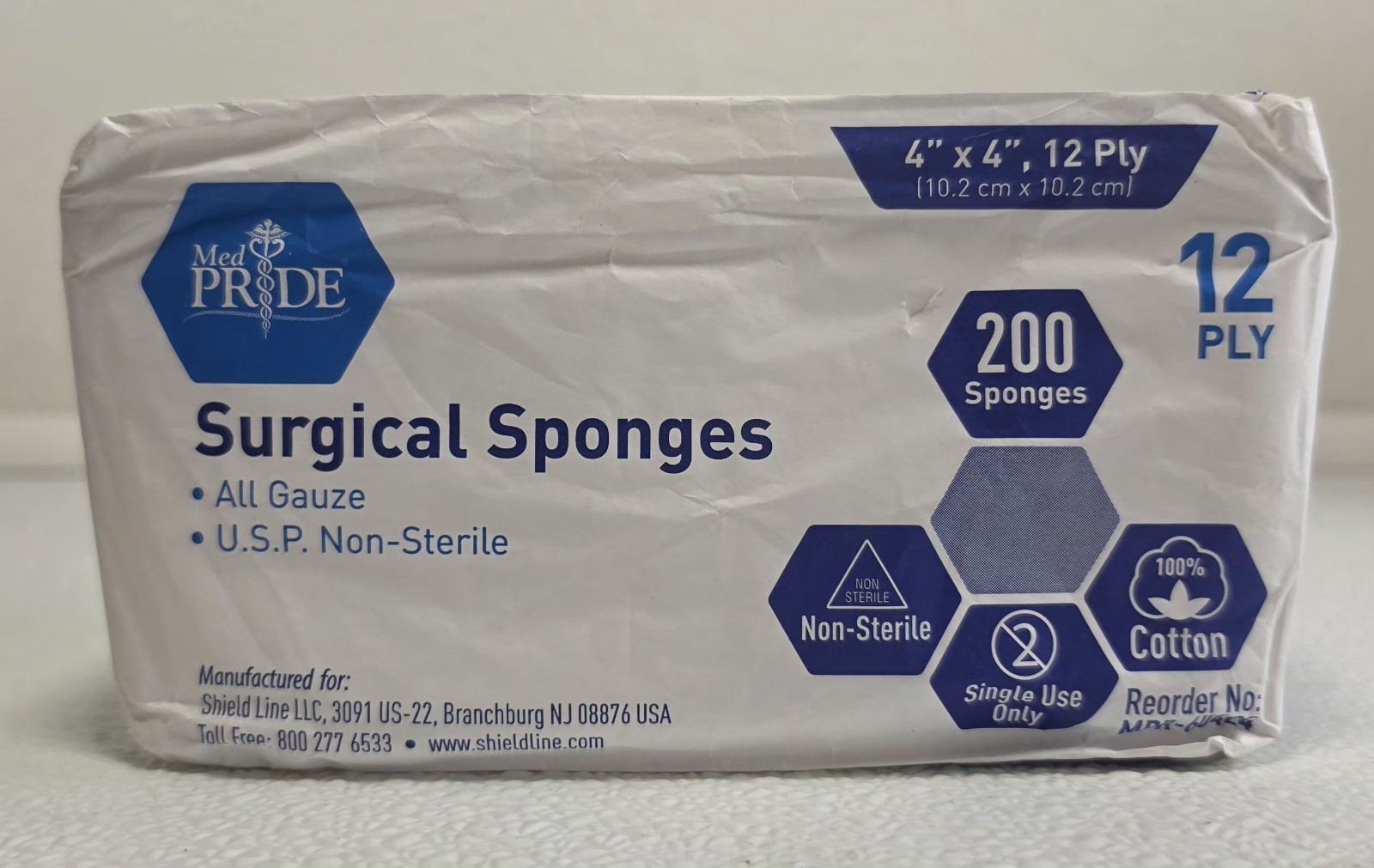 MED PRIDE 200 SURGICAL SPONGES 4″ X 4″ 12 PLY