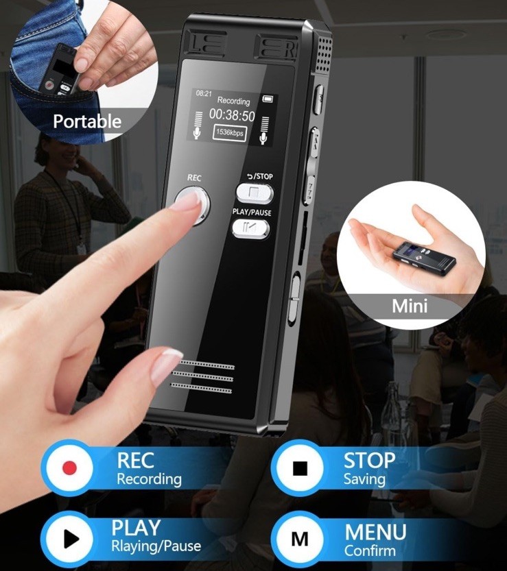 64GB Digital Recorder with Voice Activation – 4552 Hours for Lectures & Meetings