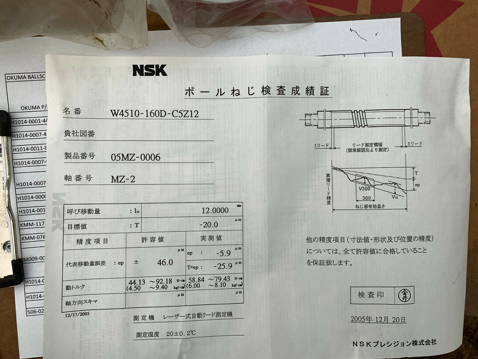 Okuma# H1014-0007-20/ NSK# W4510-160D-C5Z12 Ground Ball Screw