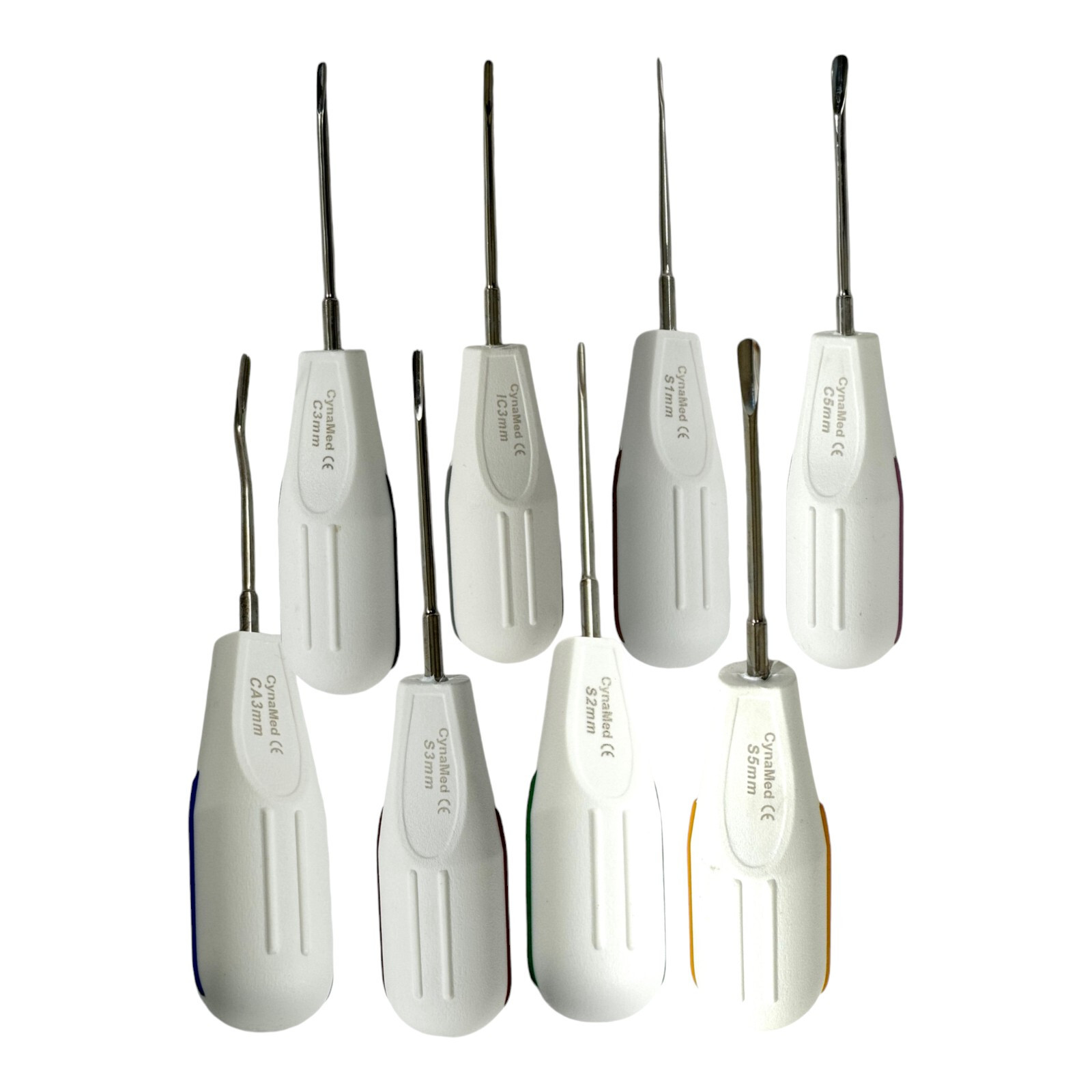 Set of 8pcs Dental Luxation Tooth Extraction Elevators, White, Curved & Straight