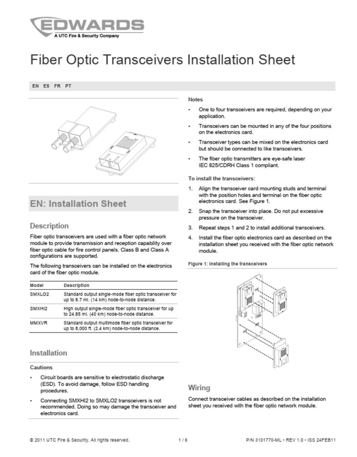 EDWARDS SMXHI2 High Output Single-Mode Fiber Optic Transceiver – Fire Alarm Net.