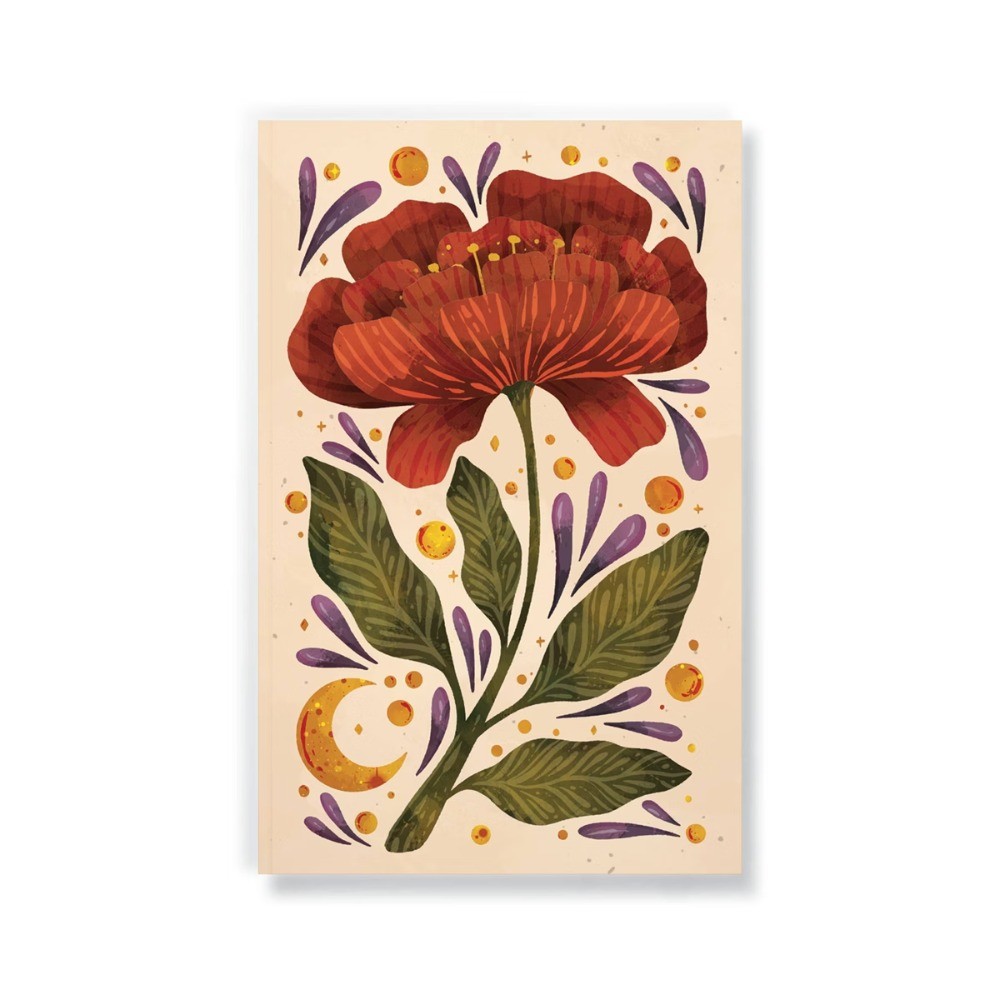 Denik 240pg Blank Notebook ; Burgundy Bloom with Carmel Crinkle Pouch