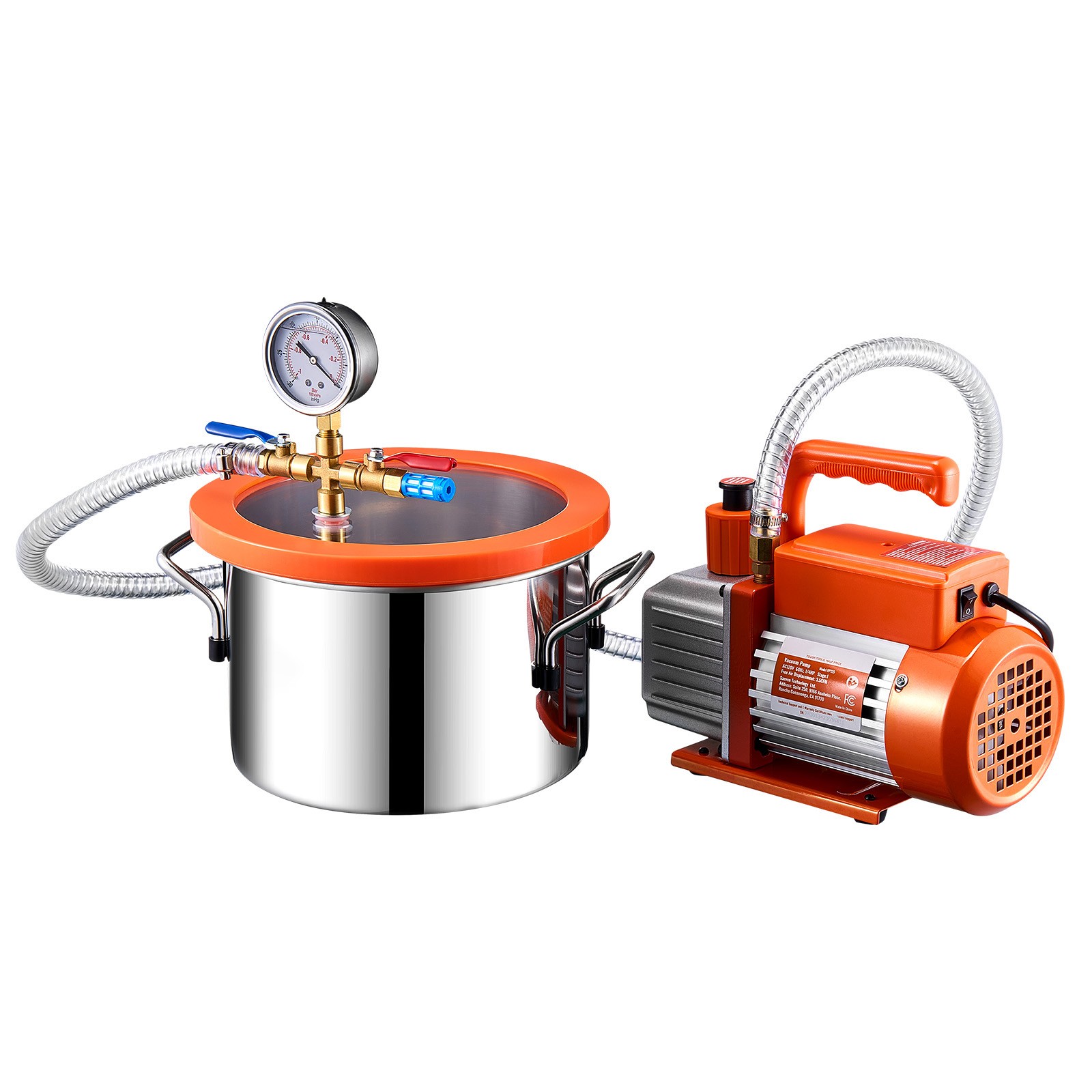 1.5 Gallon Vacuum Chamber 3.5CFM Single Stage Pump Degassing Chamber Kit