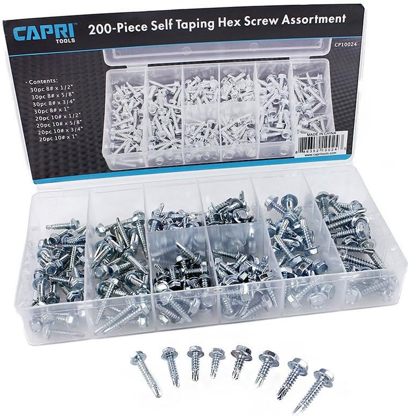 10024 Hex Self Tapping Screw Assortment, 200-Piece, Silver, Model Number: CP1002