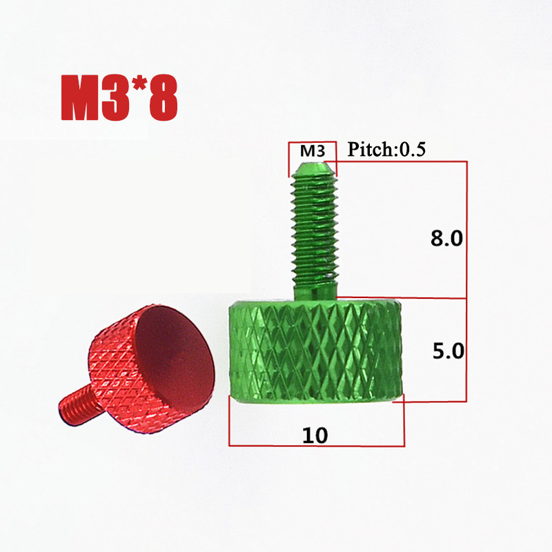 M3*8 Aluminum Alloy Knurled Thumb Screws Hand Grip Knob Bolts Thread Length:8mm