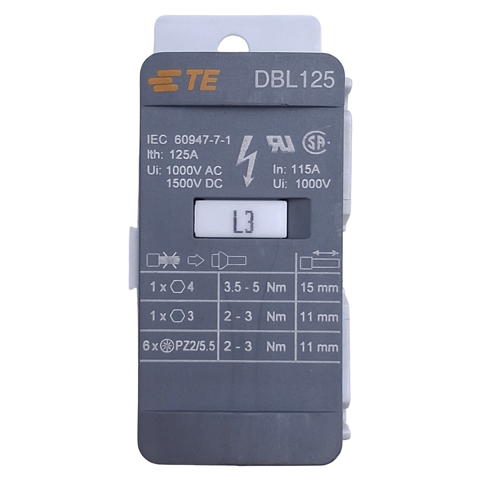 TE Connectivity DBL125 Distribution Block 125A 1000VAC 1500VDC, DIN Rail Mount