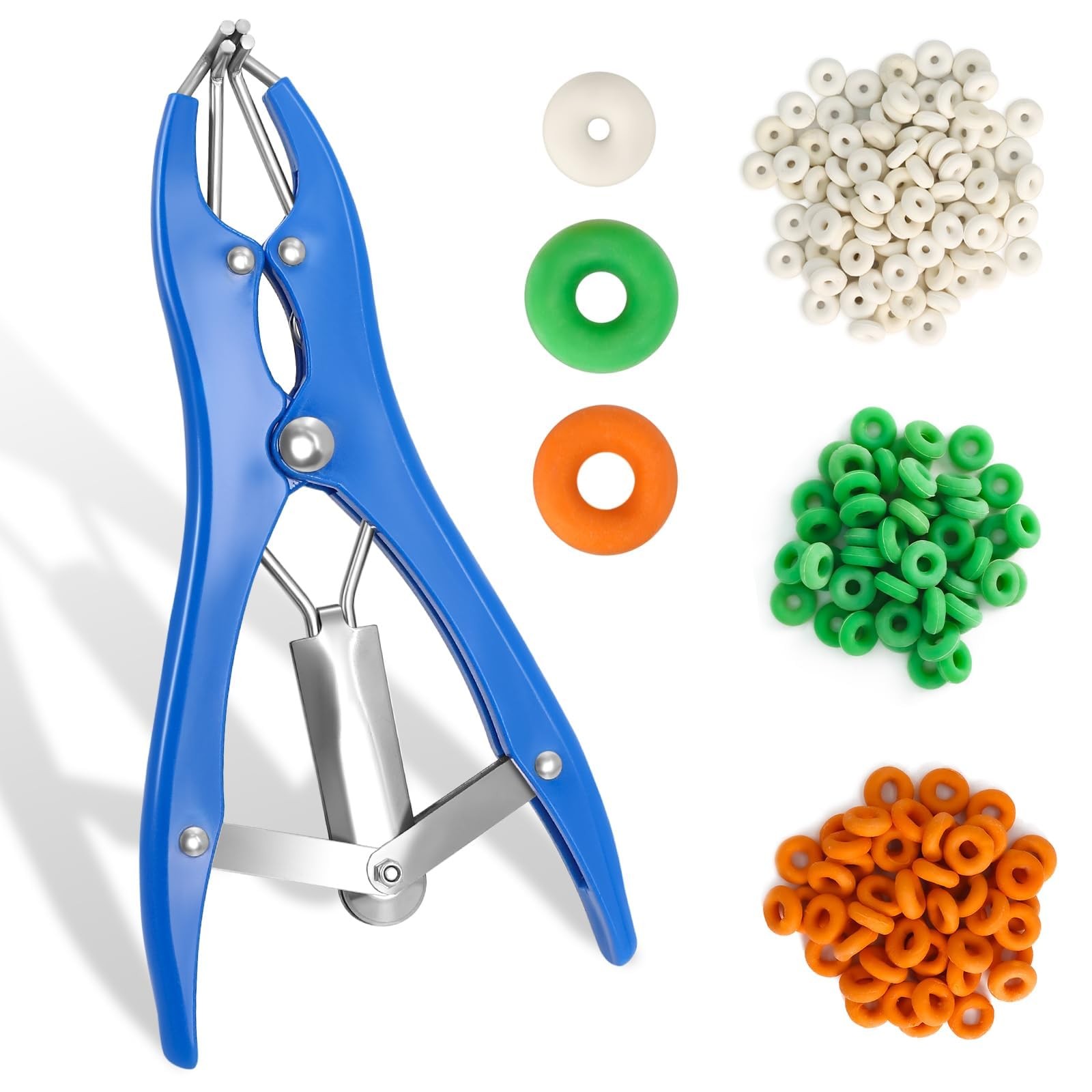 Goat Banding Kit, Stainless Steel Elastrator with 200pcs 3-Size Small, Blue