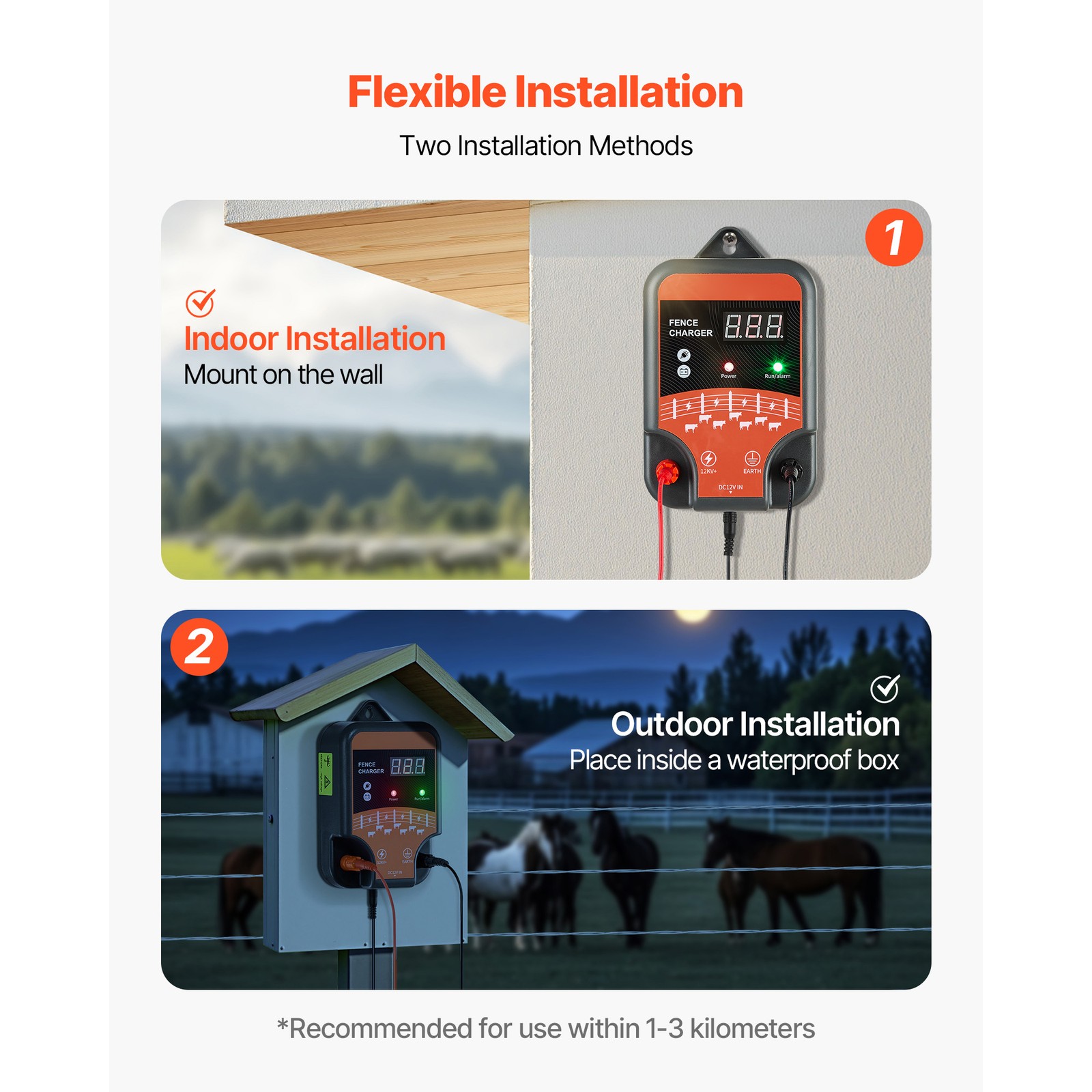 Electric Fence Charger 10kV 3J AC DC Electric Fence Energizer 1.86 Miles Range