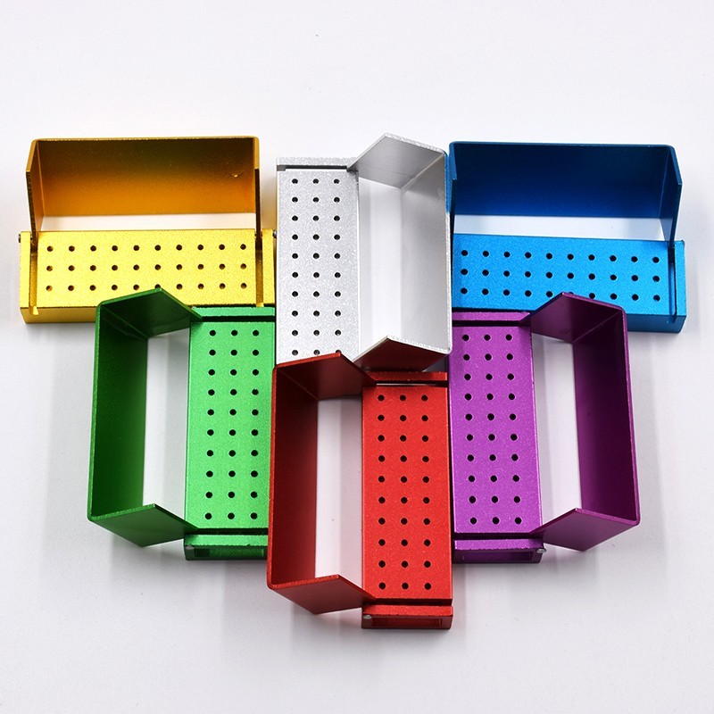 Dental FG Bur Burs Holder Block Disinfection Box Aluminium Autoclave 30 Holes
