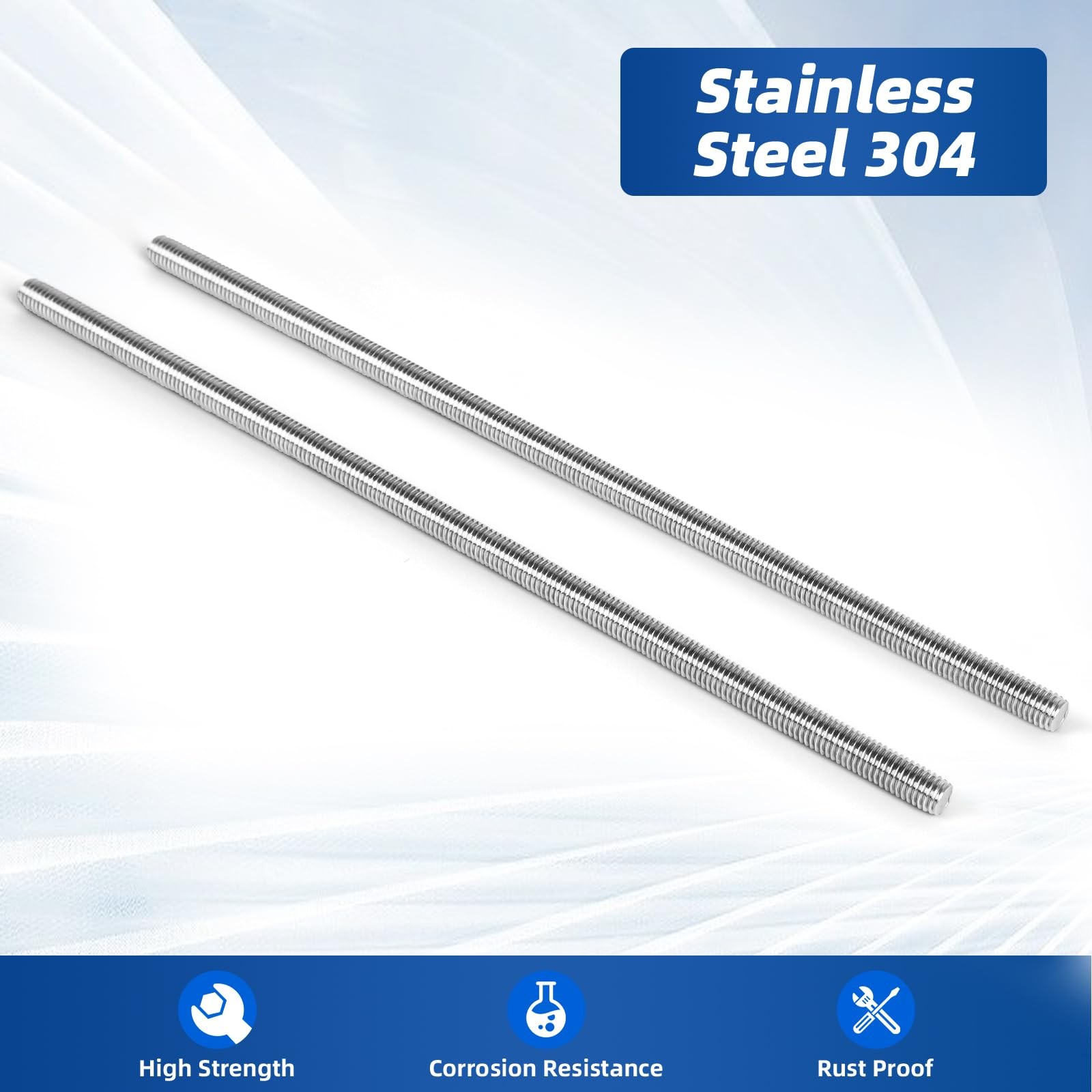 Bykonh M8-1.25 x 100mm Fully Threaded Rod Studs, 18-8 M8 x 100mm, Silver