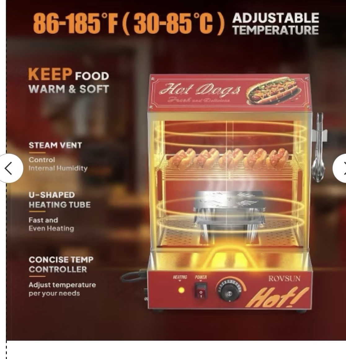 ROVSUN Hot Dog/Bun Steamer 42.3QT/40L Holds 235 Hot Dogs 50 Buns