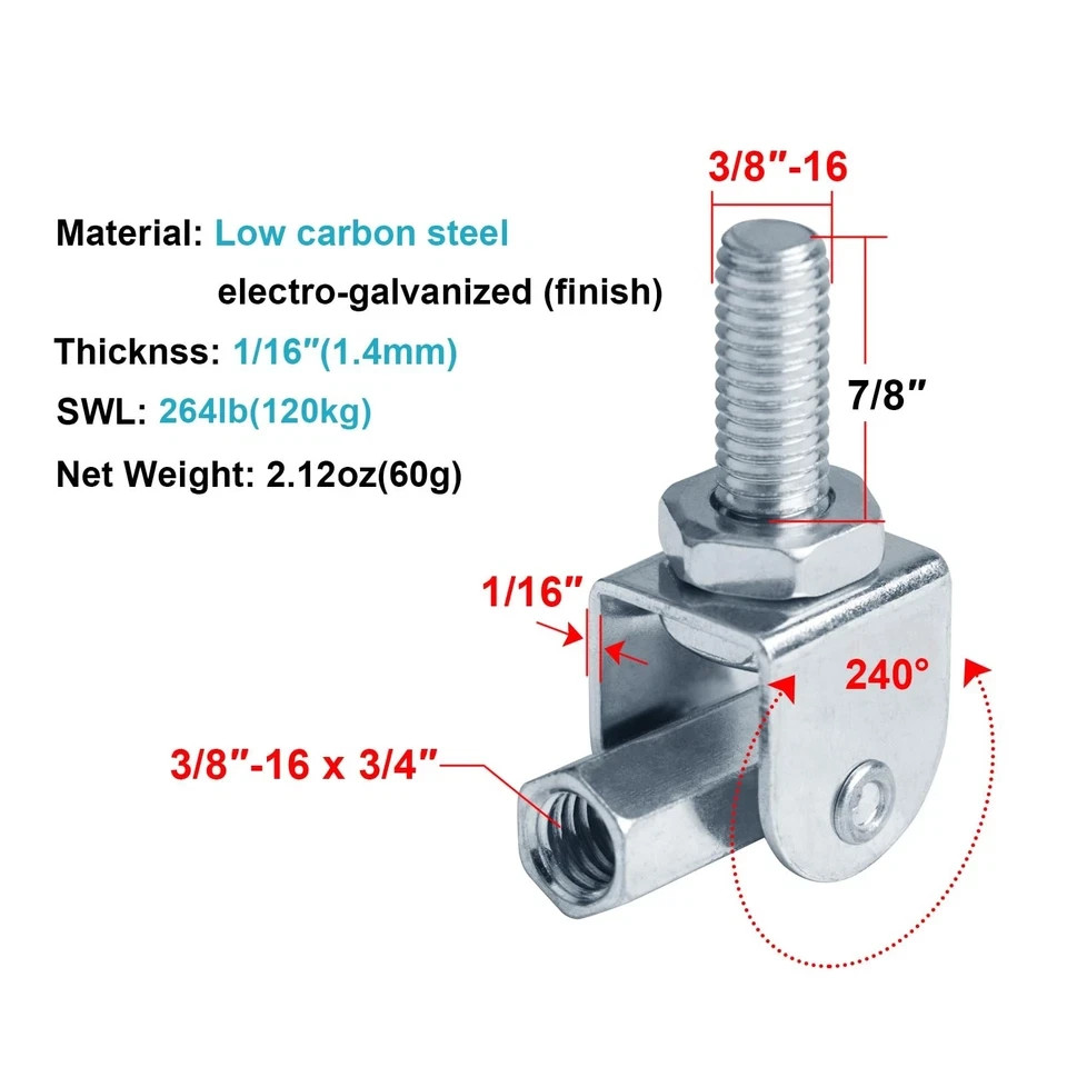 12 PCS 3/8″ Swivel Joint Connector, Adjustable Swivel Attachment Thread Rod H…