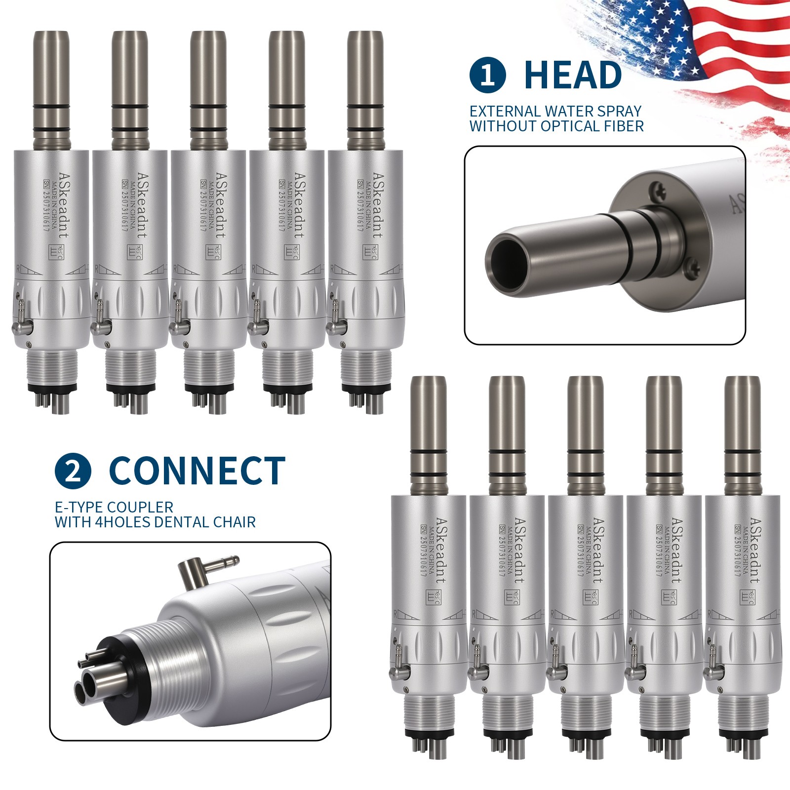 1-10 ASkeadnt Dental Slow Speed Motor Air Motor 4 Hole E-Type Micromotor