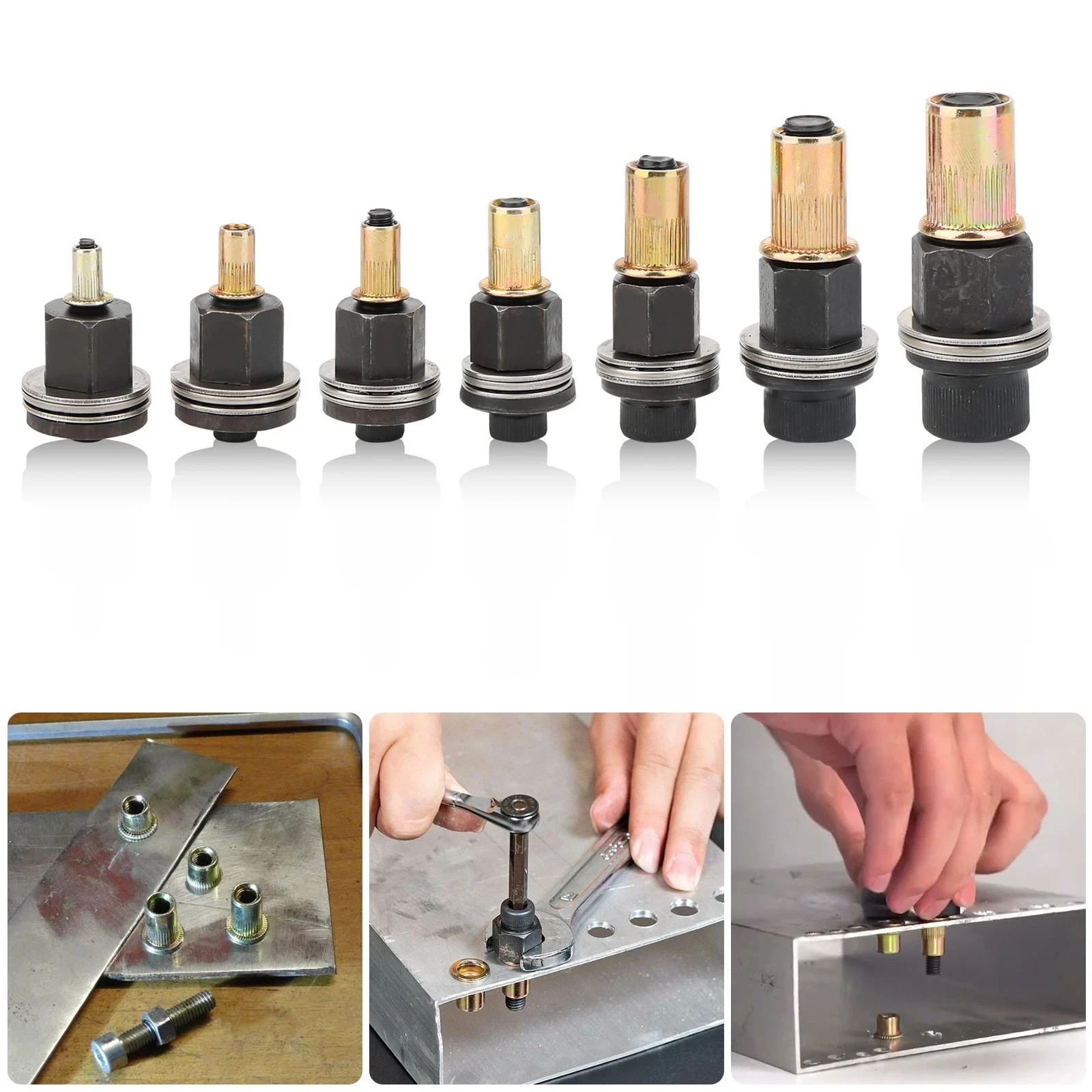 7Pcs Manual Rivet Nut Tool Kit M3-M12 Carbon Steel Threaded Insert Nutsert Tool