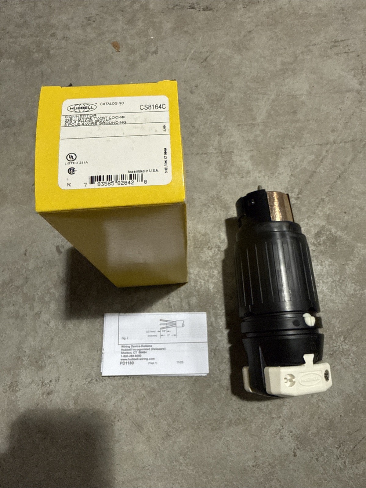 Hubbell Connector Insulgrip Twist-Lock CS8164C 50A 480V 3 Pole