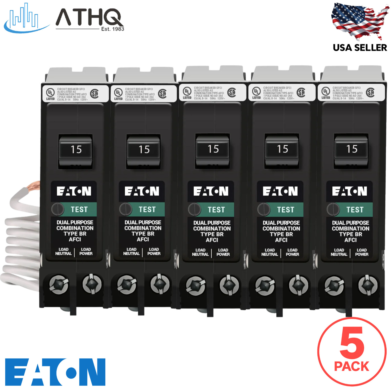 PACK OF 5 Eaton BRN115AF 15A 1-Pole Combination AFCI Arc Fault Breaker Type BR