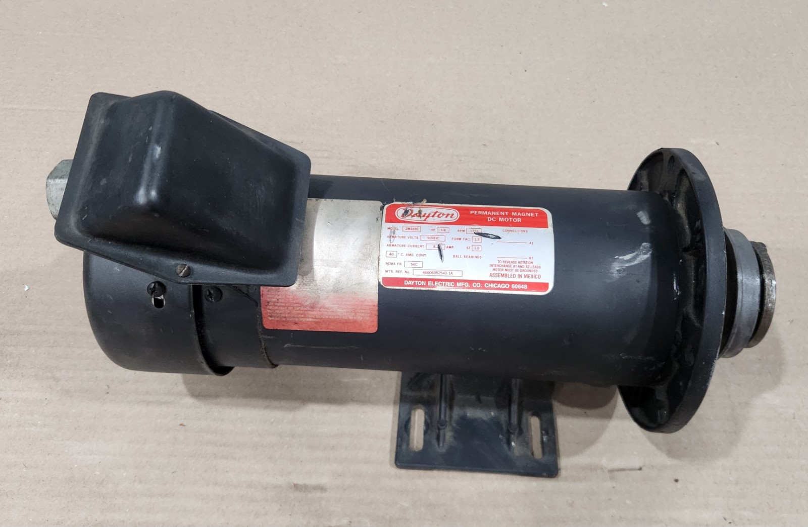 Dayton 2M169C Permanent Magnet DC Motor 3/4 HP 1725 RPM 90VDC NEMA 56C Frame
