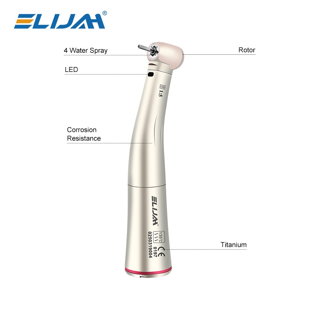 ELIJAH Dental 1:5 Contra Angle Fiber Optic LED Low Speed Handpiece New US STOCK