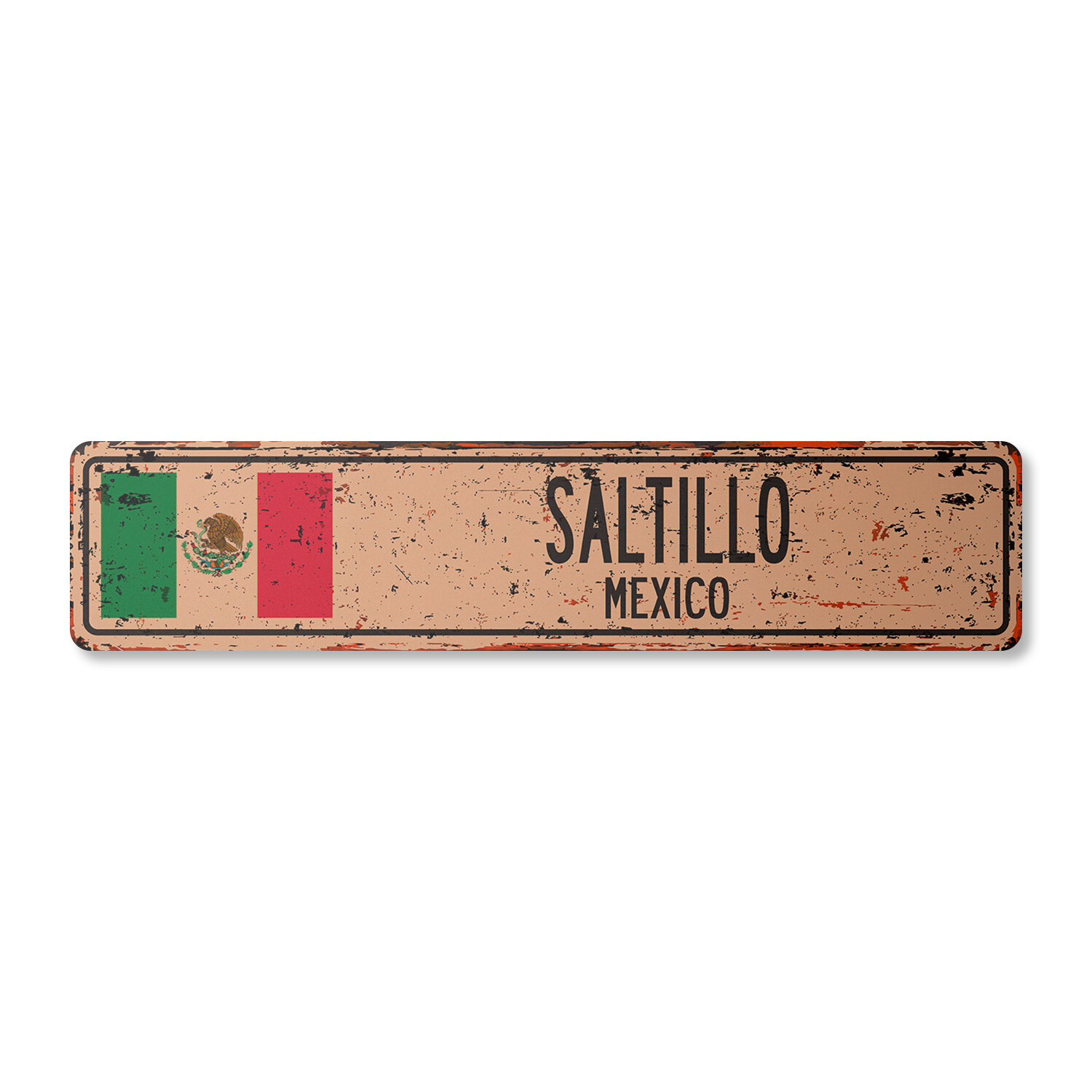SALTILLO MEXICO Vintage Street Sign Mexican flag city country road wall rustic