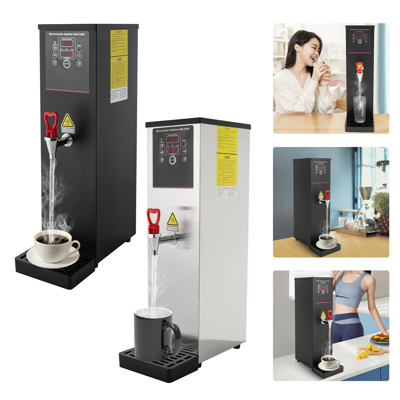 3.96gal Eletric Water Boiler Stainless Steel Hot Water Dispenser Black/Silver