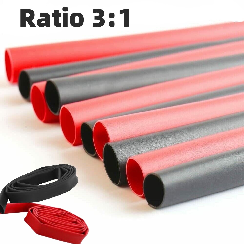 Marine Waterproof Heat Shrink Tubing Glue Adhesive Lined Black or Red 3:1 Ratio
