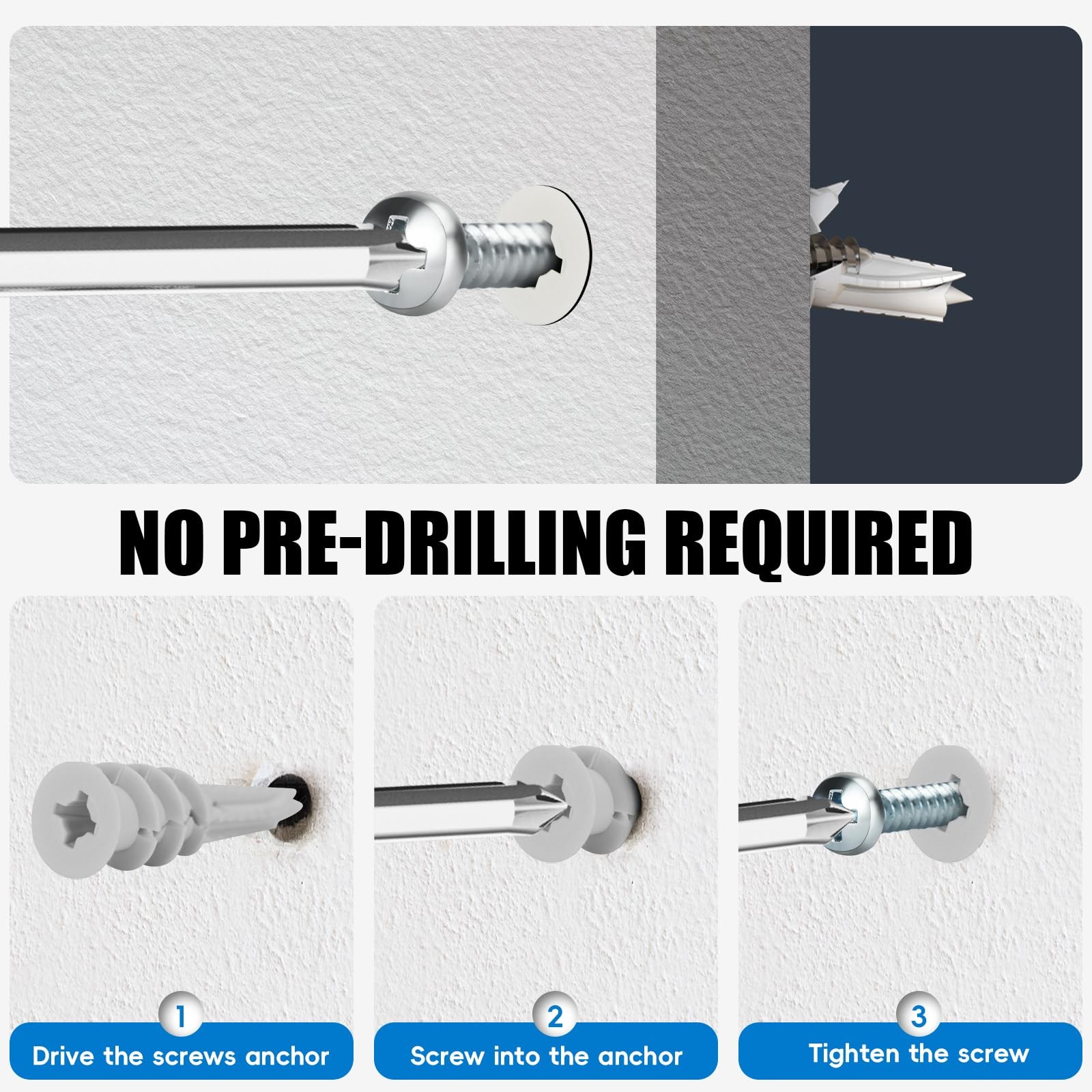 Self Drilling Drywall Anchors with Screws Kit 120 Pcs, No Pre Drill Required,…