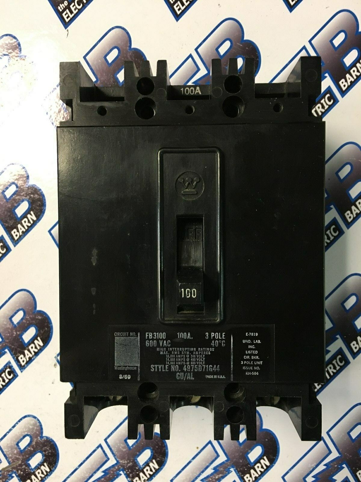 WESTINGHOUSE FB3100, 100A, 600V, 3P, Circuit Breaker