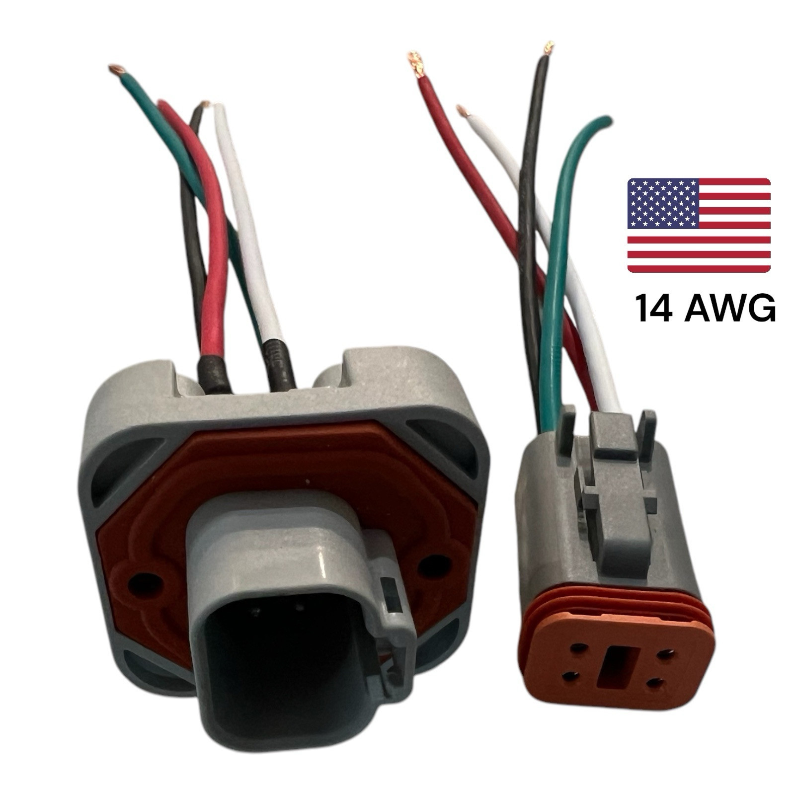 14 AWG Gray Assembled Deutsch 4 Pin flanged waterproof connector Black-red