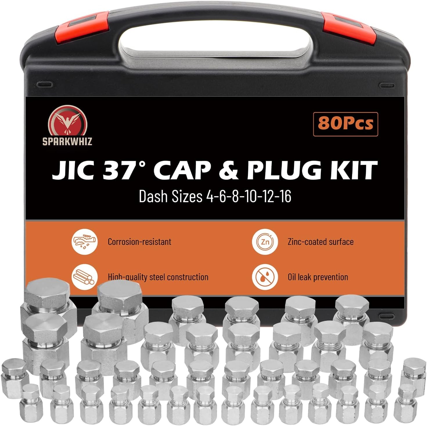 80pcs JIC 37° Flare Cap&Plug Hydraulic Hose Tube and Pipe Fitting kit Heavy Duty