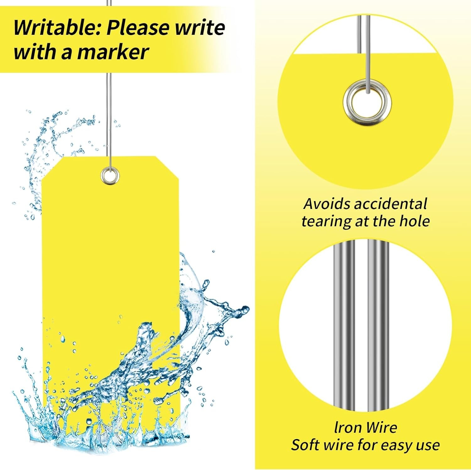 100 Pieces 3×6 inch Large Yellow Plastic Tags with Wires Heavy Duty Waterproo…