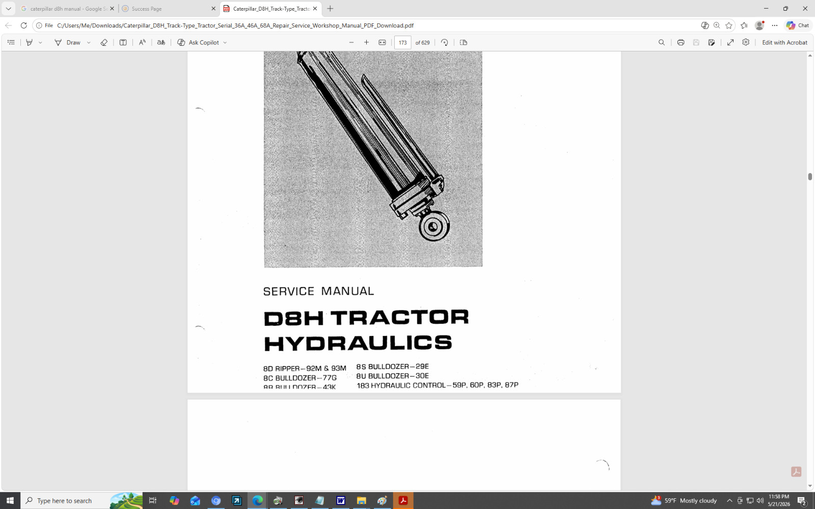Cat Caterpillar Dozer D8 D8H Tractor Service Manual REG00501 On CD Or Fast PDFDL
