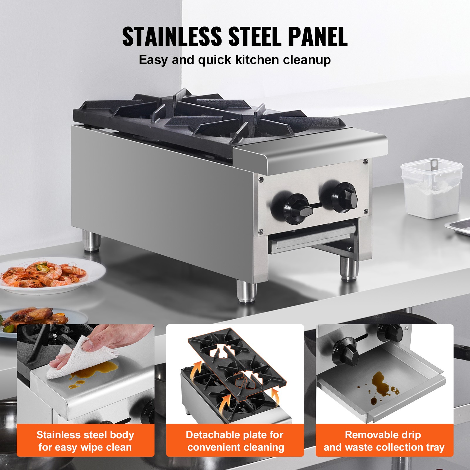 Uimoso Commercial Gas Stove with 2 Burners for Countertop Cooking in Kitchens