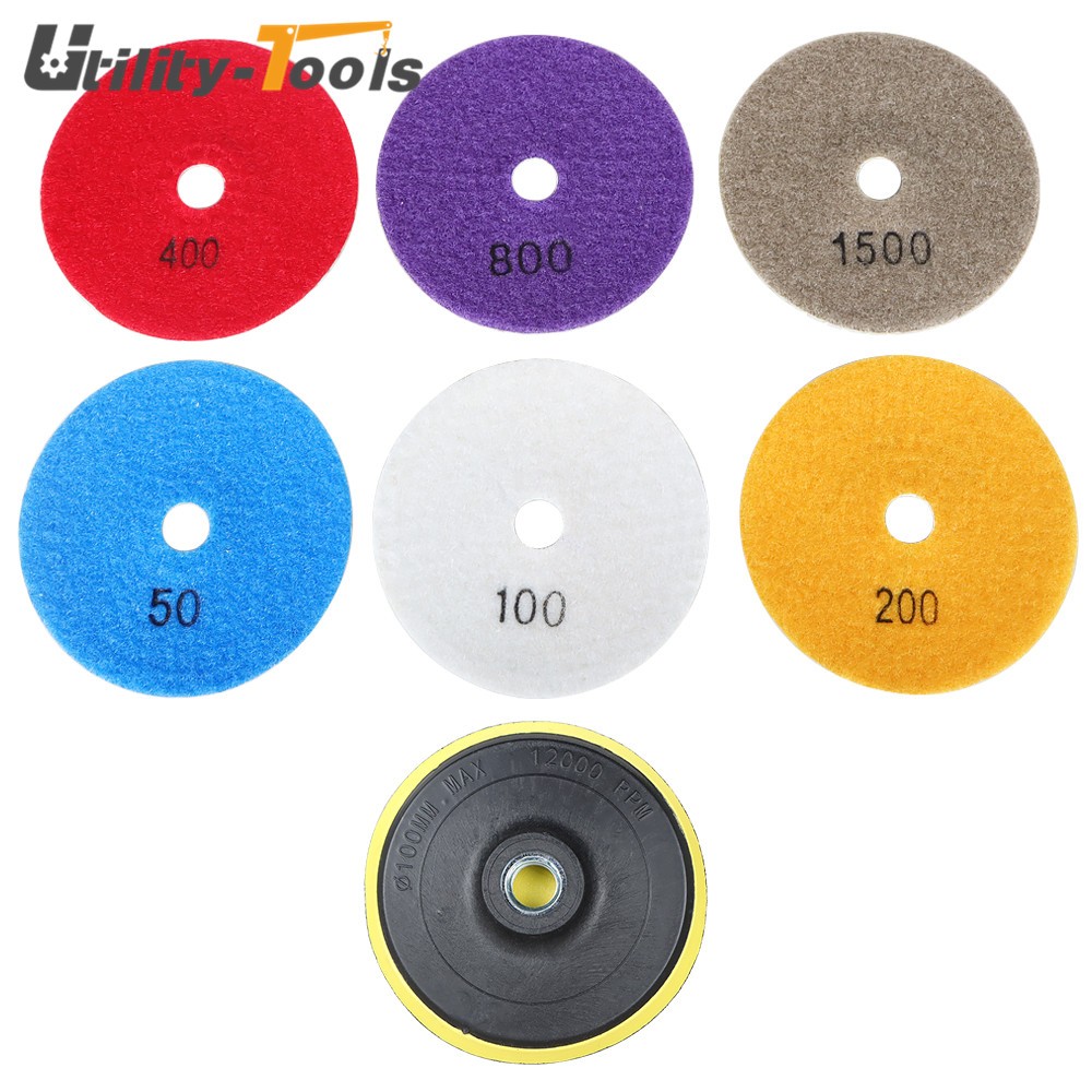7 Pieces Diamond Polishing Pads 4 Inch Wet/Dry Set For Concrete Marble New