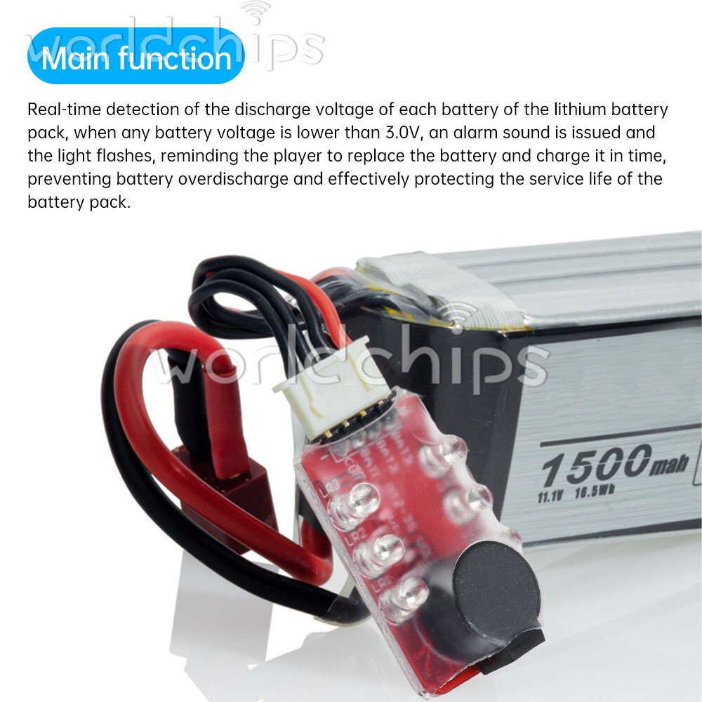 2-3S Li-ion Battery Alarm Low Voltage Buzzer Battery Alarm Module LED Indicator