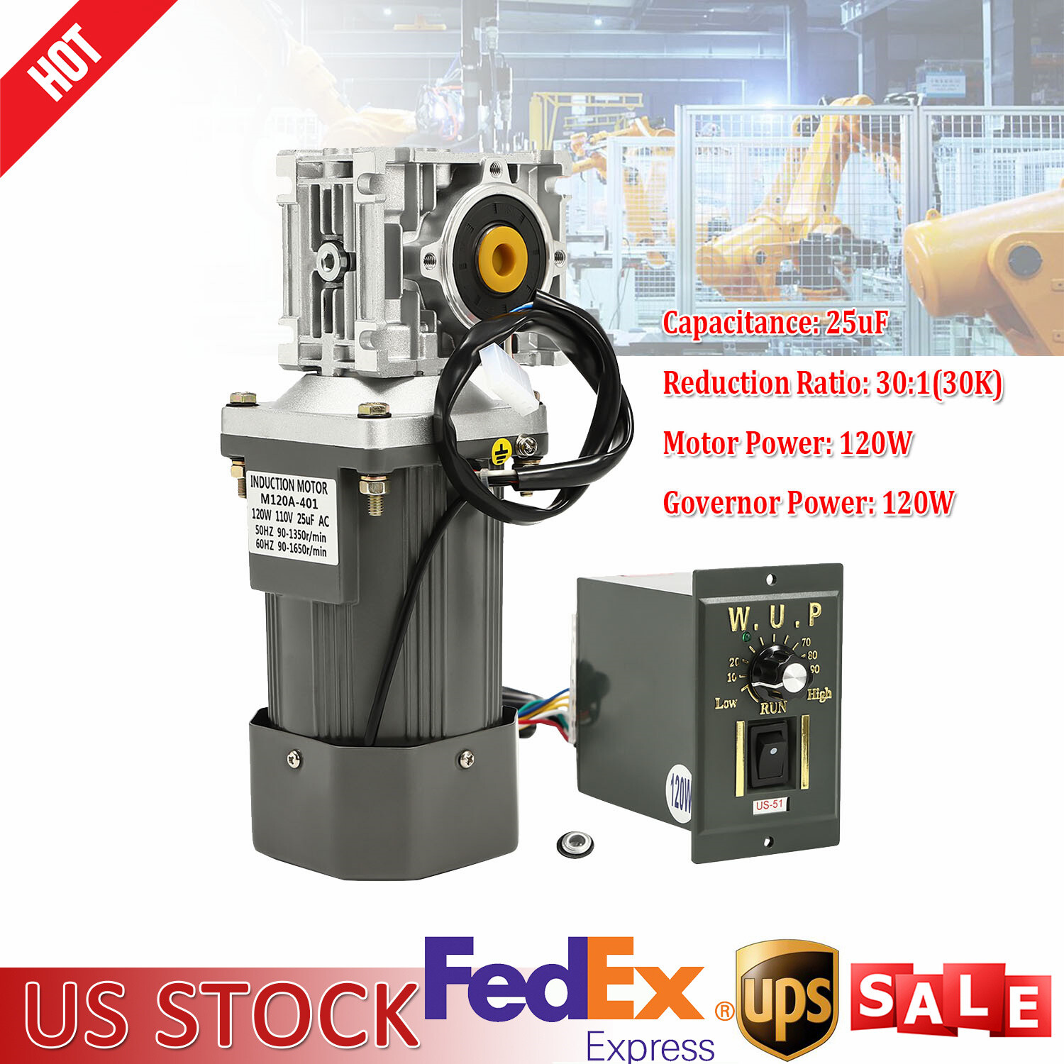 Worm Gear Motor 120W AC 110V Speed Controller Industrial Gearbox Electric RV30