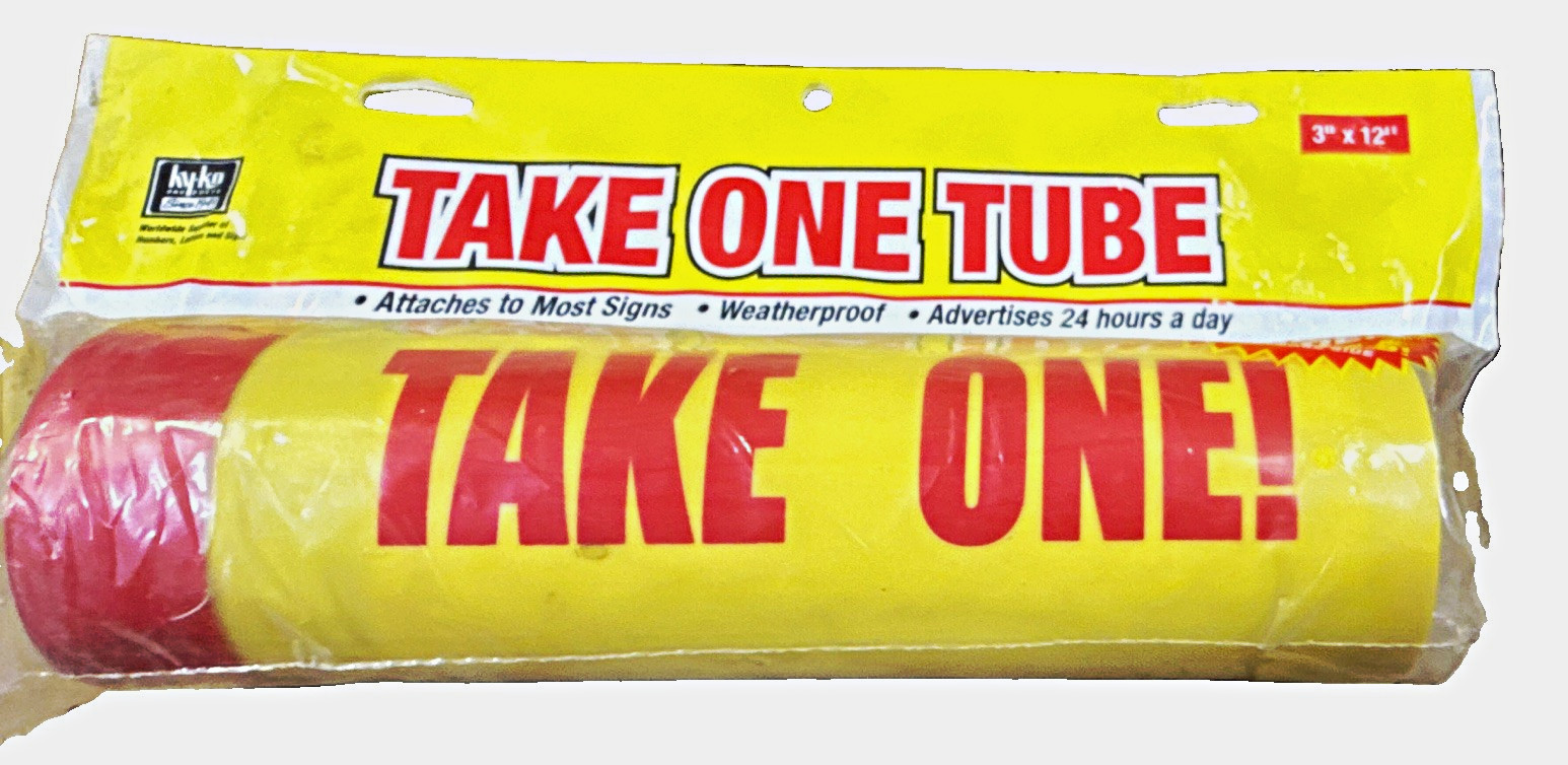 Hy-Ko TAKE ONE TUBE Weatherproof Exterior Sign Flyer Holder, Yellow 3 x 12 in