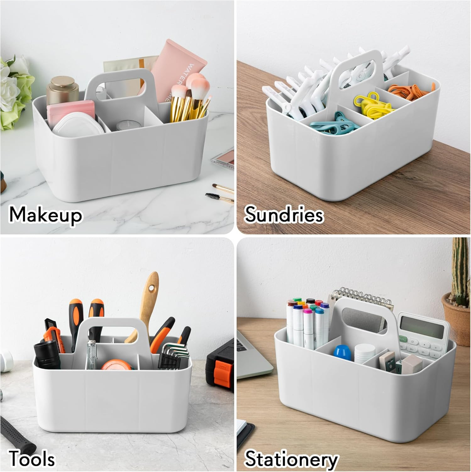 Multipurpose Caddy Organizer, Plastic Caddy with Handle, Stackable Desk Organize