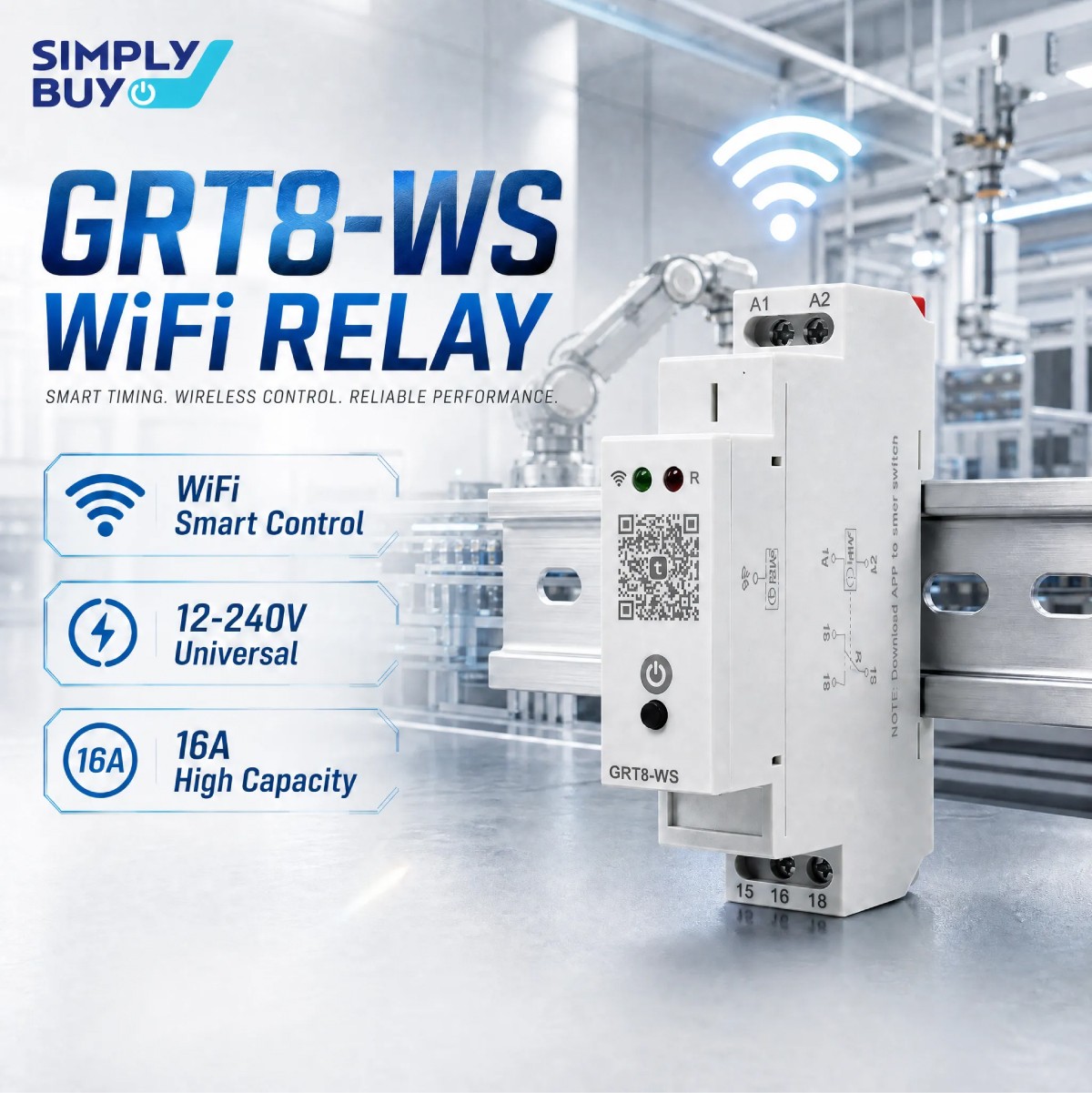GRT8-WS AC/DC110V~240V Mini Wifi Timer Relay 16A Switch Wireless Remote Control