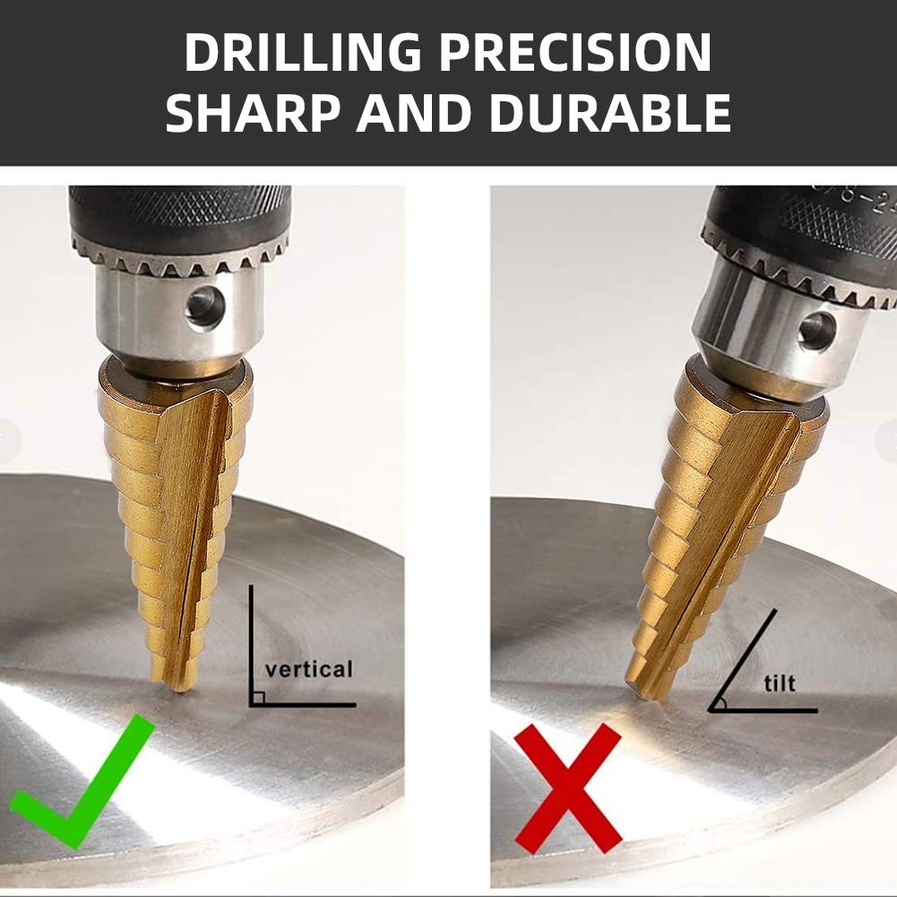 Aleric Step Drill Bit Set – Titanium Coated, High Speed Steel 0.5 inches